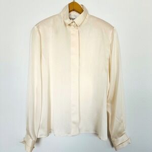 Classic Cream Satin Button-Up Blouse